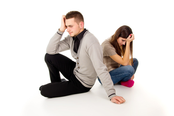 cheating girl and a guy sitting in a quarrel - Φωτογραφία, εικόνα