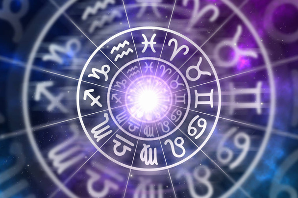 Astrologicznych znaków zodiaku wewnątrz okręgu horoskop - Zdjęcie, obraz