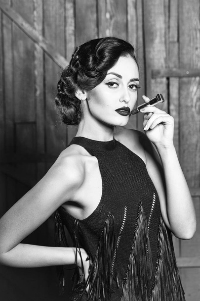Young retro woman with lipgloss - Foto, Imagem