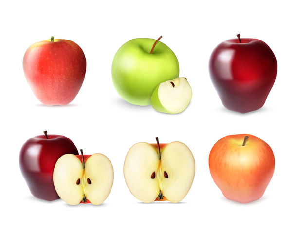 Set van apple met plakjes - Vector, afbeelding