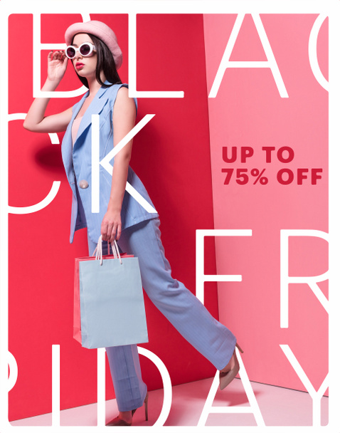 stylish girl with shopping bags - Photo, Image