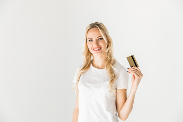 young woman with credit card - Zdjęcie, obraz