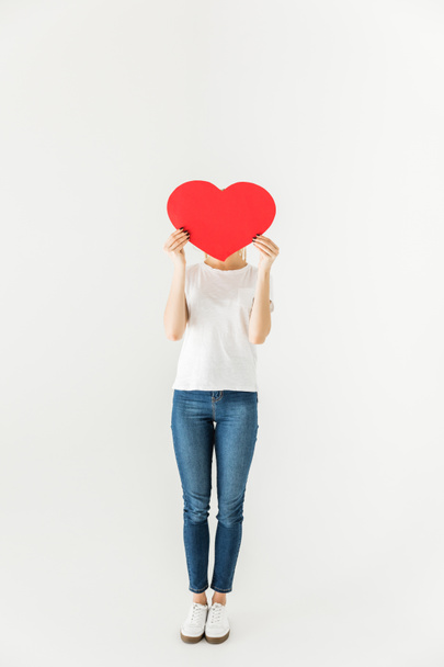 girl with red heart symbol - Photo, Image
