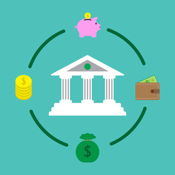 Pénzügyi intézmény és a pénz megtakarítási - Vektor, kép
