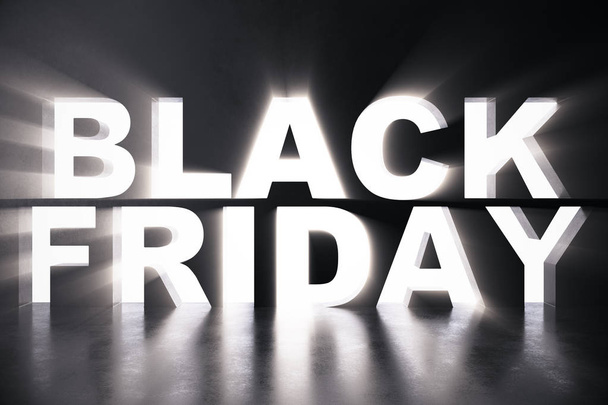 3D Rendering Black Friday sale inscription design template. Black Friday banner. Text in the wall - Foto, immagini