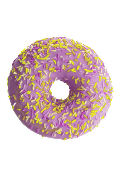 donut with purple frosting and colorful sugar sprinkles isolated on white background - Photo, Image