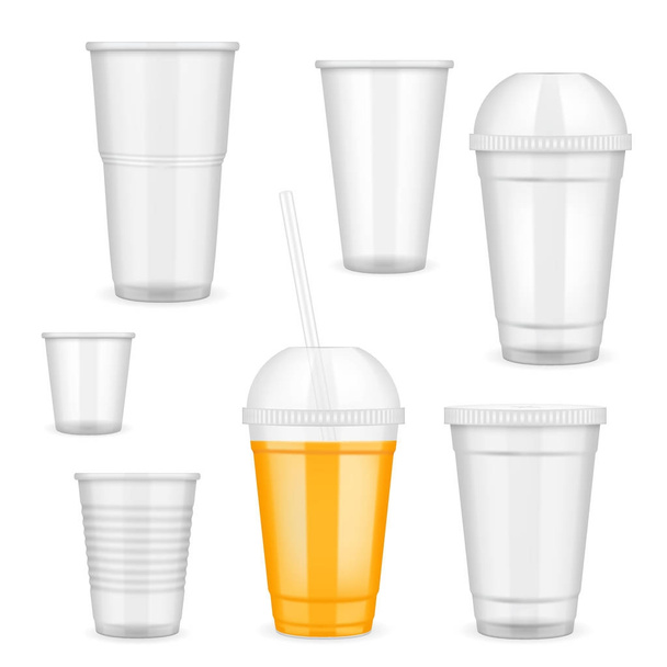 Vector realistic transparent disposable plastic cup set - Vektor, Bild
