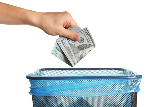 Woman throwing away dollars - Foto, Imagem