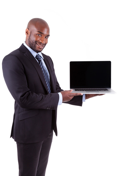 African Amercian business man showing a laptopn screen - Photo, image
