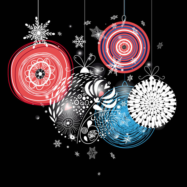 Graphic festive greeting card with Christmas balls  - Vector, Image
