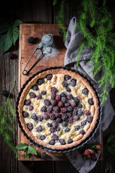 Sweet and homemade blackberry pie made of fresh fruits - Фото, изображение