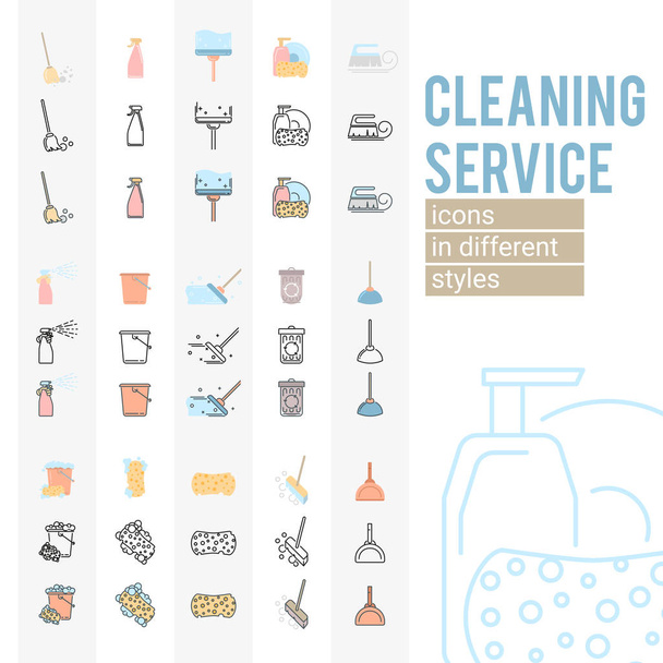 Set of cleaning service icons and symbols - Vector, Image