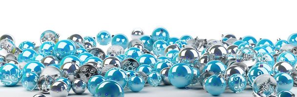 Blue and white christmas baubles 3D rendering - Foto, Imagen