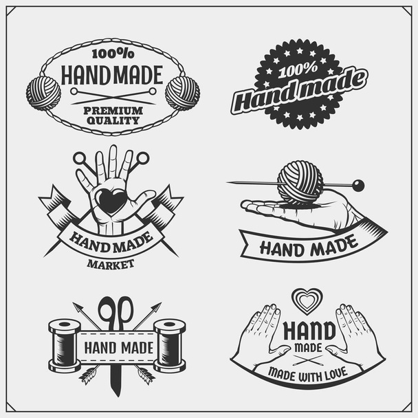Set of vintage hand made labels, badges, emblems and design elements. - Vector, Image