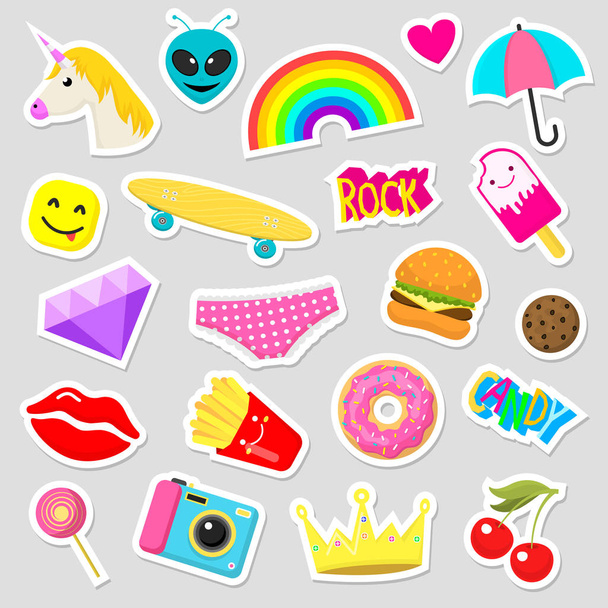 Girl fashion vector stickers patches cute badges fun cartoon icons design doodle element trendy print illustration - Vector, Image