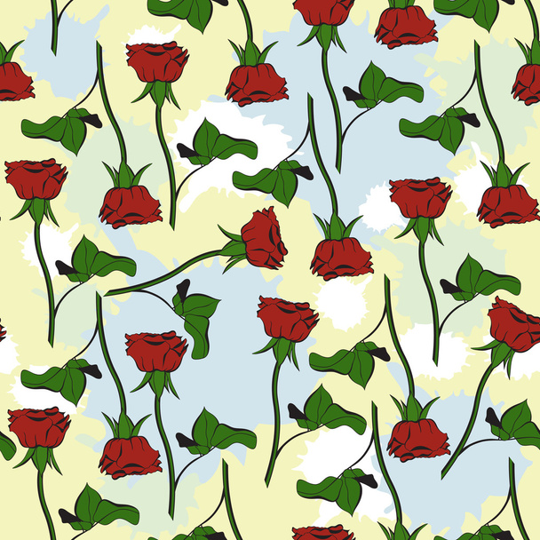 Seamless texture with roses and blots. - Διάνυσμα, εικόνα