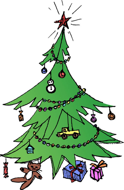 Árbol de Navidad verde decorado
 - Vector, imagen