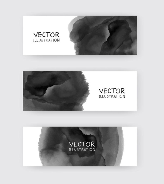 Black white banners set with abstract black ink wash painting - Vektor, obrázek