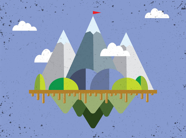 mountain low-poly style illustration,Landscape with flag on the  - Vector, Image