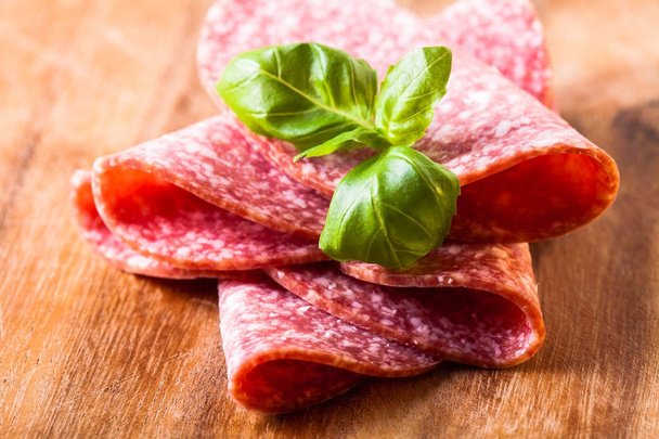 Salami slices macro - Photo, image