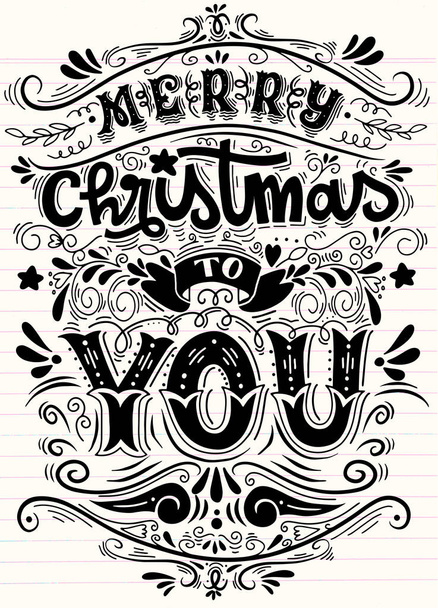 Merry Christmas Everyone, Vintage Background With Typography and Elements - Vector, Image