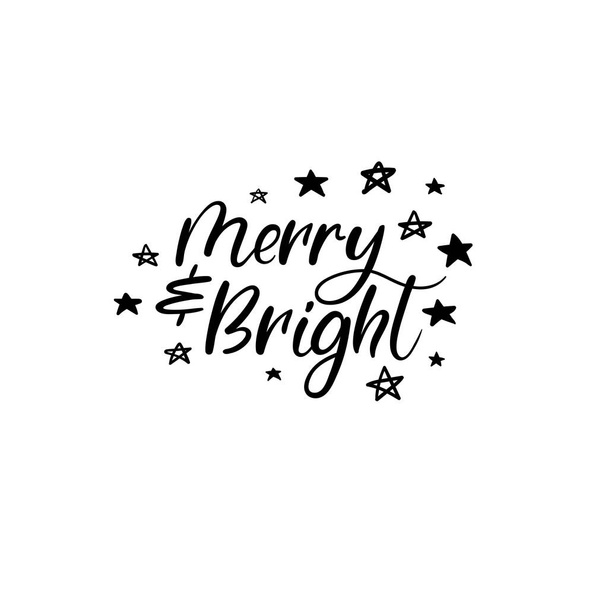 Merry and Bright Hand Lettering Greeting Card. Vector Illistration. Modern Calligraphy. - Wektor, obraz