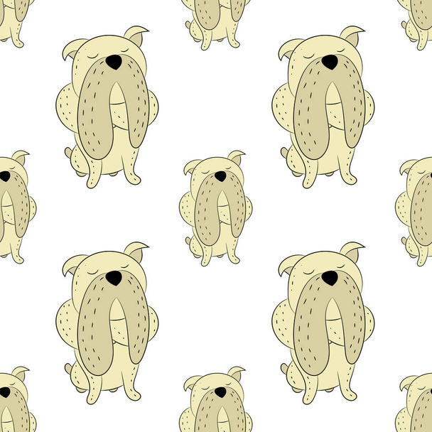 Vector seamless pattern of hand drawn bulldog. Symbols of the New Year 2018. - Vector, Image
