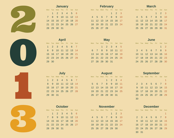 2013 Calendar - Wektor, obraz