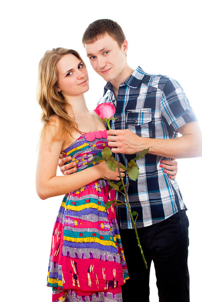 happy couple in love with a rose - Foto, Imagem