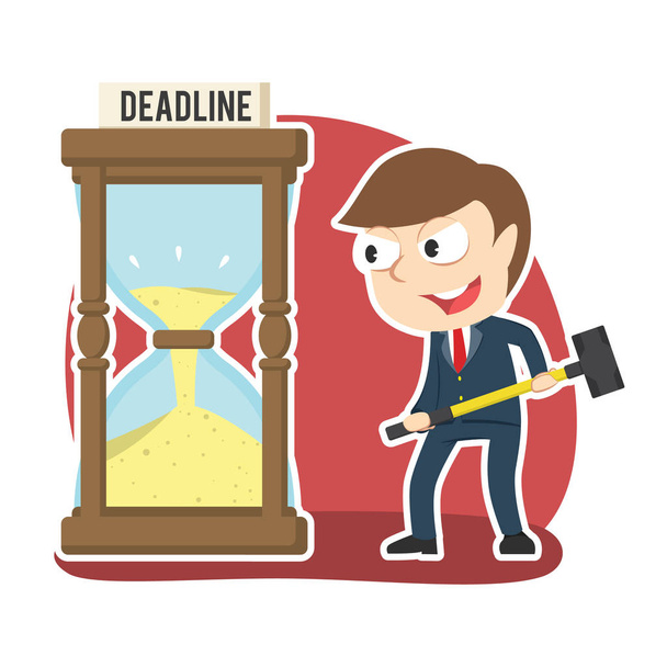 businessman want to break deadline hourglass with hammer - Vector, Image