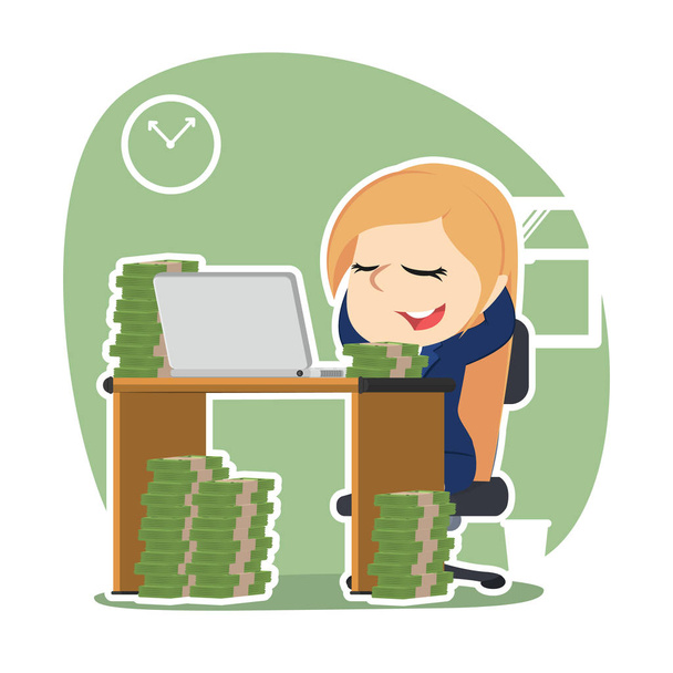 businesswoman gaining lot of moneys while working - Vector, Image