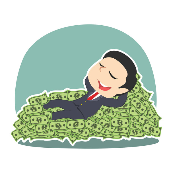 empresário dormindo na cama dinheiro
 - Vetor, Imagem