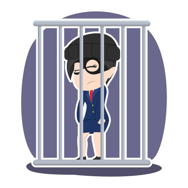 asian thief businesswoman locked in a prison - Vector, Image