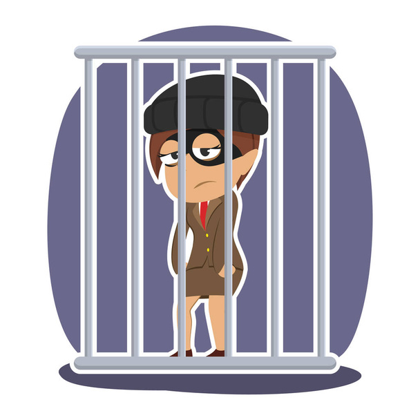 indian thief businesswoman locked in a prison - Vector, Image