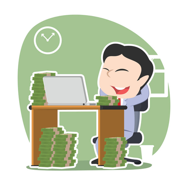 asian businessman gaining lot of moneys while working - Vector, Image