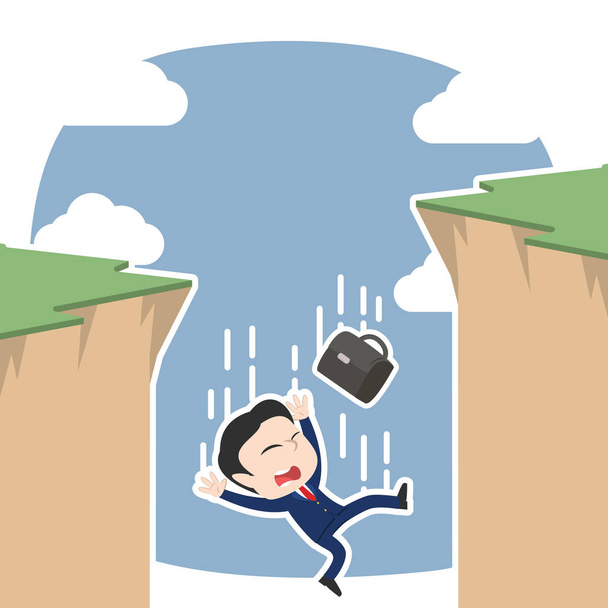 азиатский бизнесмен падает со скалы
 - Вектор,изображение