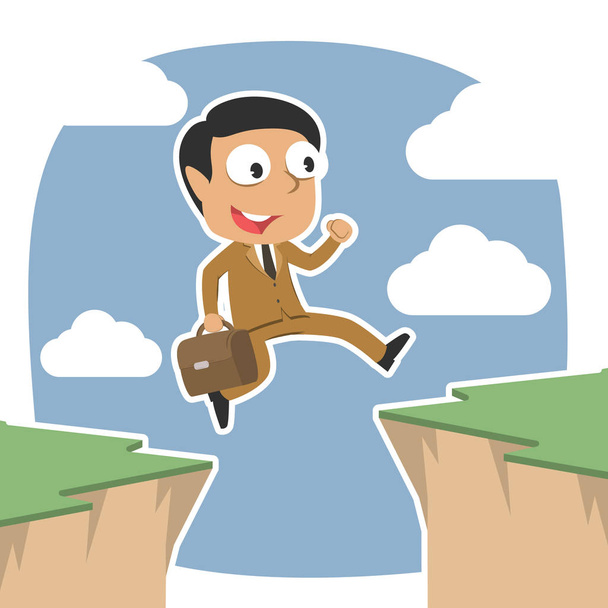 indian businessman jumping over cliff - Vector, Image