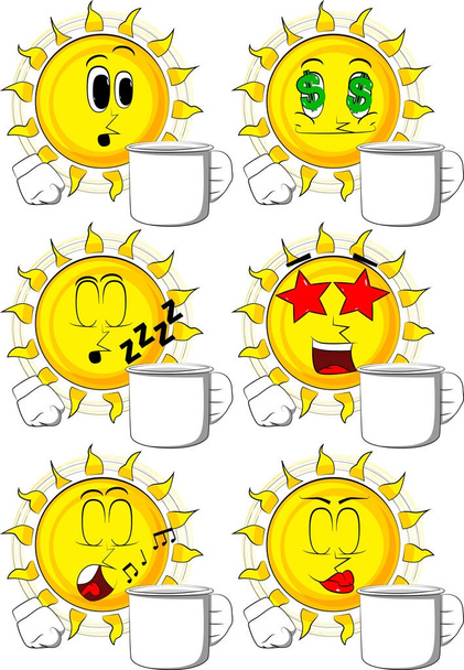 Cartoon sun holding big mug. - Vector, Image