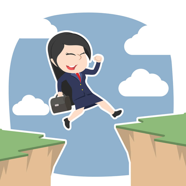 Азиатская бизнесвумен прыгнула со скалы
 - Вектор,изображение