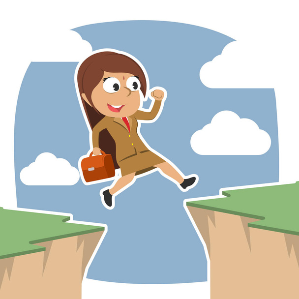 india mujer de negocios saltando por el acantilado
 - Vector, Imagen