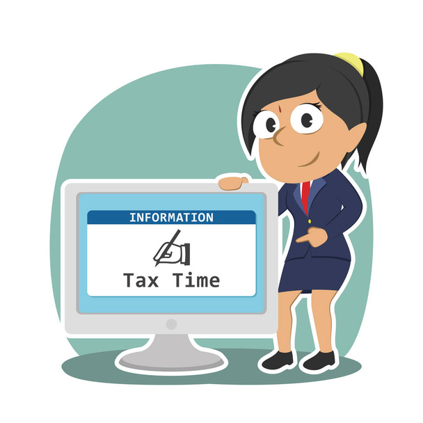 indian businesswoman showing tax time in monitor screen - Vector, Image