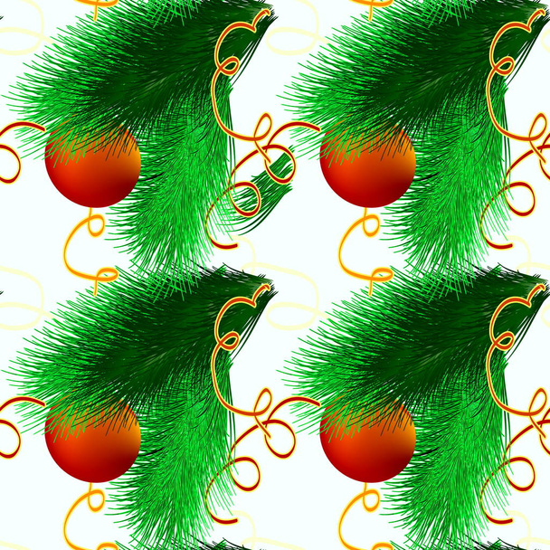 Dekoratif seamless modeli Noel köknar dalı ile kırmızı top - Fotoğraf, Görsel