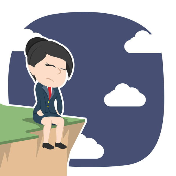 triste asiático empresária sentado no penhasco borda
 - Vetor, Imagem