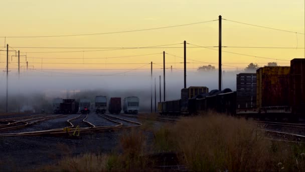 Vasúti ködben. A ködbe kinyújtva sínek. - Felvétel, videó