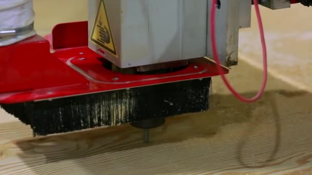 Close-up, milling machine automatically moves on the surface of the wood and independently performs the manufacture of parquet boards. - Footage, Video