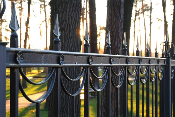Beautiful wrought fence. Image of a decorative cast iron fence. metal fence close up. Metal Forged Fence. - Photo, Image