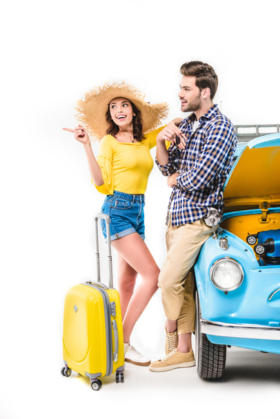 travelers with luggage standing by car - Photo, Image