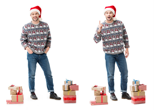 hombre con pilas de regalos de Navidad
 - Foto, Imagen