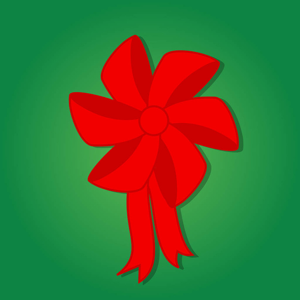 Red Gift  Bow icon on green background. Flat style Vector illustration - Вектор,изображение