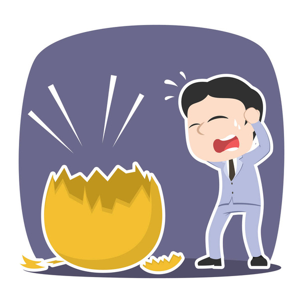 asian businessman shocked when see his golden egg broke - Vector, Image